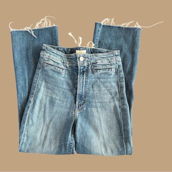 MOTHER laced hustler women’s Blue Ankle Cropped Jeans w Distressed Details sz 24 - Picture 4 of 15
